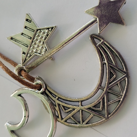 BoHO Silver moon and stars necklace 20in brown - Picture 3 of 3